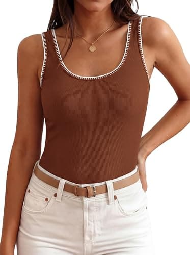 BTFBM Summer Tank Tops for Women 2026 Sleeveless Lightweight Ribbed Knit Shirts Casual Sweater Vest Cute Going Out Top(Brick Red, Large) - Thumbnail 4