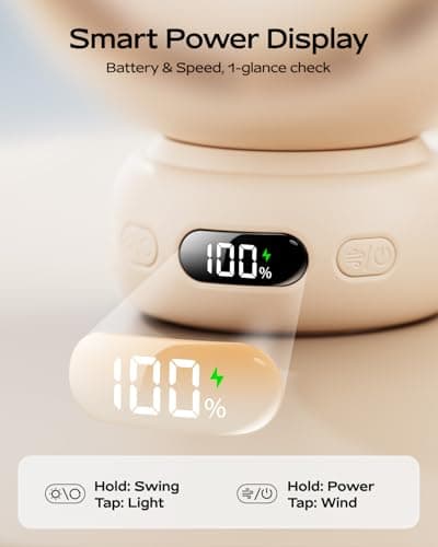 Bearwind Mini Portable Stroller Fan – 60° Auto Oscillation, Quiet USB-C Rechargeable Baby Fan, 4 Speeds, Night Light & Warning Light, Flexible Tripod for Stroller, Car Seat, Crib, Camping (Brown) - Thumbnail 6