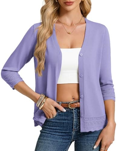 GRACE KARIN Womens 3/4 Sleeve Button Down Cardigans V Neck Classic Sweater Knit Cardigan Sweaters for Women(Purple,xx-Large) - Image 1