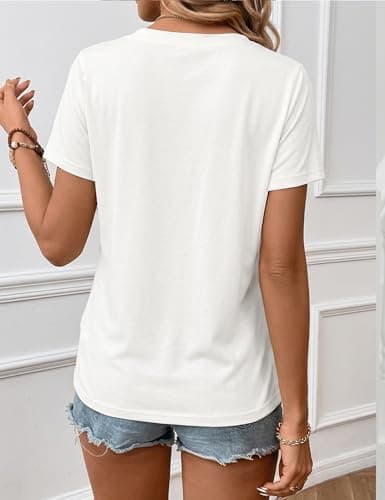 LaGracia Women's Cotton T Shirt V-Neck Short Sleeve Shirt Classic-Fit Casual Breathable Tee Summer Basic Tops White XL - Thumbnail 3