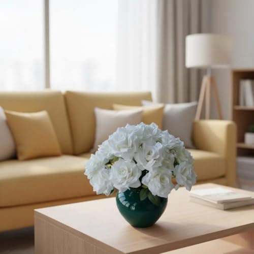 TransBloom 2 Bouquets, White Roses Artificial Flowers, Fake Roses Bouquet, 18 Heads, 16 Inch, Faux Wedding Bouquets with Stems, Floral centerpieces for Tables, Outdoor Decor (White) - Thumbnail 5