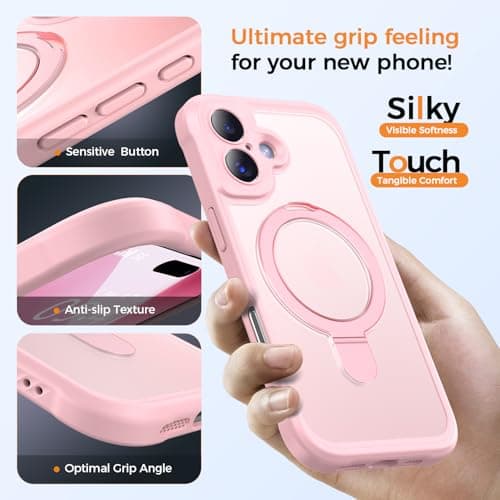 MOCCA Design for iPhone 17 Case, Compatible with Magsafe [Premium Invisible Magnetic Ring Stand] [Military Drop Protection] Full Camera Guard Translucent Matte Slim Phone Cover 6.3",Pink - Thumbnail 6