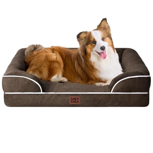 EHEYCIGA Orthopedic Dog Beds for Large Dogs, Waterproof Memory Foam Large Dog Bed with Sides, Non-Slip Bottom and Egg-Crate Foam Pet Couch Bed with Washable Removable Cover, Brown