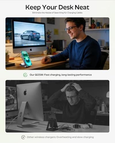 Doge&Vollar 25W Qi2.2 Fast Charging Magnetic Wireless Charger, 3-in-1 Foldable Charging Station with TEC Semiconductor Cooling & Quiet Fan, Aluminum Alloy Stand for iPhone/Apple Watch/AirPods - Thumbnail 3