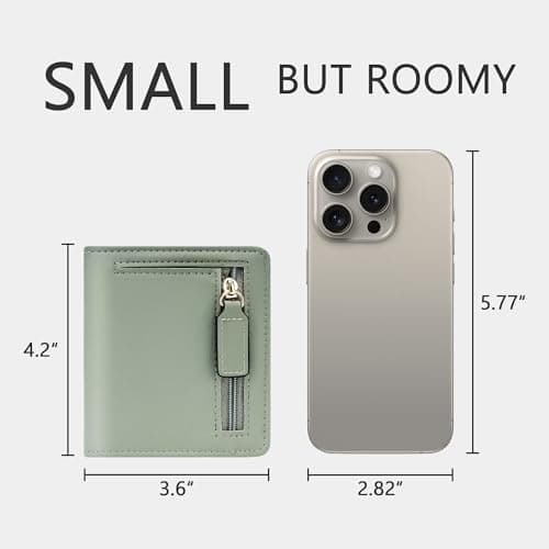 Gostwo Small Wallets Woman, Bifold Card Holder Rfid Wallet, Compact Luxury Genuine Leather Pocket Passport Wallet Ladies Girls Mini Purse Travel with ID Window, Access Green Blooming - Thumbnail 5