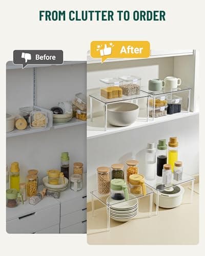 Bobomoment Acrylic Cabinet Organizer, Set of 4 Spice Rack Organizer for Cabinet, Desk Countertop Shelf Organizer, Pantry Kitchen Storage and Organization, Stackable Shelves House Essentials for Gift - Thumbnail 6