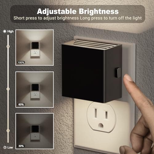JandCase Night Light, Automatic Night Lights Plug into Wall, 2 Pack Modern Night Lights with Auto Light Sensor, 5000K Brightness Adjustable Nightlight for Kids Bathroom Hallway Kitchen Bedroom Decor - Thumbnail 2
