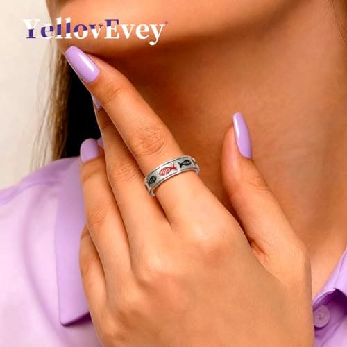 Fidget Spinner Ring for Adults - Swim Against the Current Fish Anxiety Rings for Women, Motivational Fidgets Jewelry for Stress Relief, Stainless Steel Spinning Rings with Inspirational Design Silver Size 9 Ring - Thumbnail 5