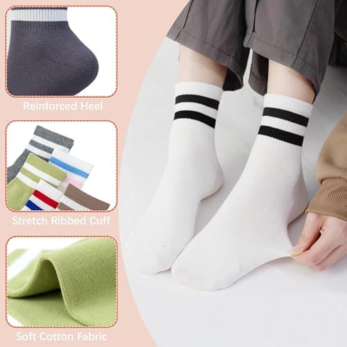 SISOSOCK Quarter Crew Cotton Socks for Women Striped Athletic Casual Breathable Socks 10 Pairs with Gifts Box - Thumbnail 5