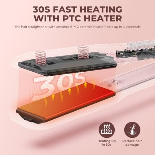 MiroPure 1.5 Inch Flat Iron, 2 in 1 Hair Straightener and Curler, 30s Fast Heating Hair Straightener with 3D Ceramic Floating Plates, 60min Auto Shut-Off, Dual Voltage for Travel (300-450°F) - Thumbnail 3