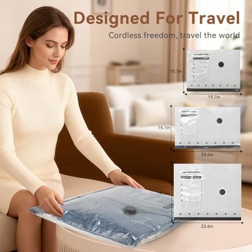 Vacuum Seal Bags for Clothing Travel，15 Combo Size with Cordless Electric Pump，Space saving vacuum bags for travel and clothing storage - Thumbnail 2