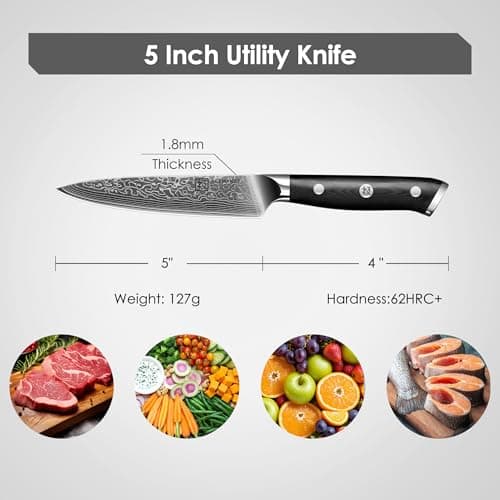KEEMAKE Paring Knife, 5 Inch 67-Layer Damascus Steel Fruit Knife with Ergonomic G10 Handle, Multipurpose Kitchen Knife for Fruit and Vegetable Cutting - Thumbnail 2