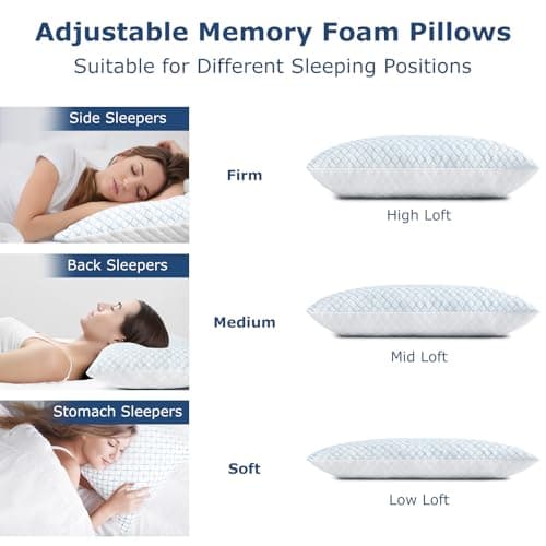 mislili Cooling Pillows Queen Size Set of 2, Adjustable Firm Shredded Memory Foam Queen Pillow, Queen Size Pillows for Stomach Back Side Sleepers, Washable Cover, with Extra Fill - Thumbnail 5