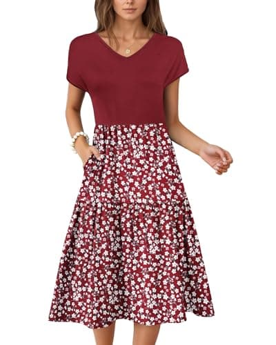 WNEEDU Casual Dresses for Women Sundress Hawaiian Womens Summer Dresses 2026 Vestidos Casuales para Mujer Boho Dress Cruise Outfits with Pocket Graduation Vacation Midi Dress,RD S Floral,XL
