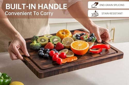 THETCHRY Walnut Wood Cutting Boards for Kitchen, End Grain Chopping Board Double Sided, Large Cutting Board with Handle, Charcuterie Butcher Block for Meal Prep & Serving with Gift Box, 17"×13"×1" - Thumbnail 3