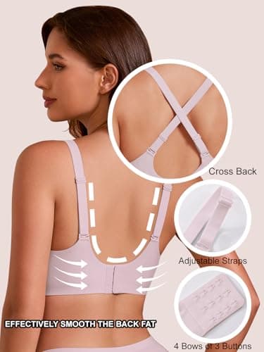 COCOMARTS Jelly Bras for Women No Underwire Push Up Deep V Mesh Comfort T Shirt Bralette Wireless Seamless Everyday Bra Pink XX-Large - Thumbnail 5