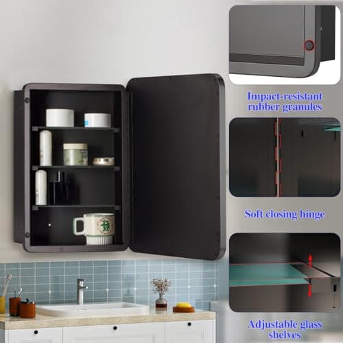 FOMAYKO Bathroom Medicine Cabinet with 20"x30" Stainless Steel Framed Mirror,Recessed or Surface Mounted Bathroom Mirror Cabinet,Storage Cabinet for Bathrooms, Guest Rooms, Apartments, Farmhouse Decor - Thumbnail 6