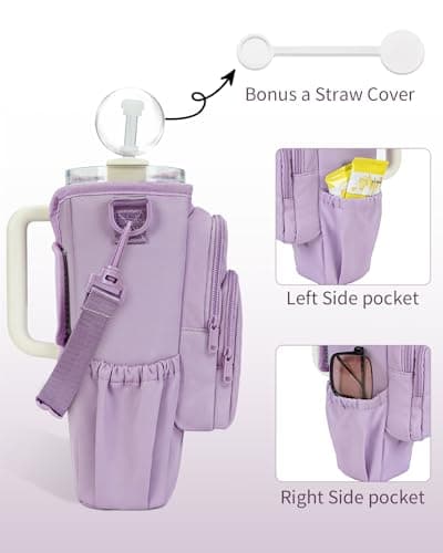 sportsnew Water Bottle Carrier Bag with Phone Pocket for 30oz 40oz Tumbler with Handle Accessories Insulated Water Bottle Holder Pouch with Strap Crossbody with Straw Cover - Thumbnail 4