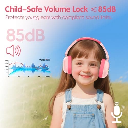 LOBKIN Kids Headphones Bluetooth 6.0,Over Ear Kids Headphones Wireless with Mic 55H Playtime AUX Cord 85dB Safe Volume Limited Foldable Design for Boys Girls Travel/School/iPad - Thumbnail 2
