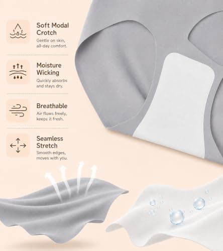 OWNFUN No Show Underwear Laser Cut Seamless Panties for Women Mid Rise Invisible Underwear for Leggings with Modal Crotch, 3-Pack - Thumbnail 5