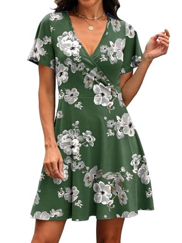 Casual Dresses for Women 2026 Green Floral Short Sleeve Bridal Shower Summer Holiday Dress Spring Outfits Floral XL - Thumbnail 3