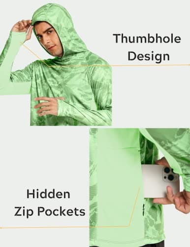 Men's Long Sleeve Fishing Shirts UPF 50+ Sun Protection Hoodie with Mask Quick Dry Hiking Neck Gaiter Hoodie UV Rashguards Camouflage - Thumbnail 4