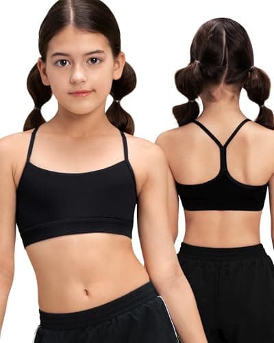 Stelle Girls Sports Bra Training Bra Spaghetti Strap Y Back Bra Yoga Crop Top for Teens Kids(Black,XXL) - Image 1