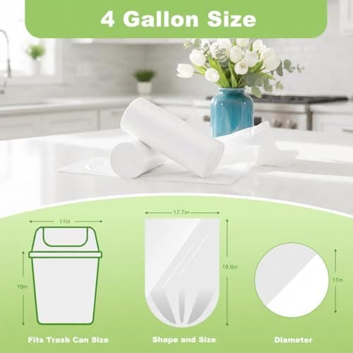 Small Trash Bags 4 Gallon, 17.7 x 19.6" Clear Unscented Bathroom Trash Bags, Small Garbage Bags for Bathroom, Bedroom, Office, Kitchen, Plastic Trash Can Liners, 100 Count — Delxo - Thumbnail 2