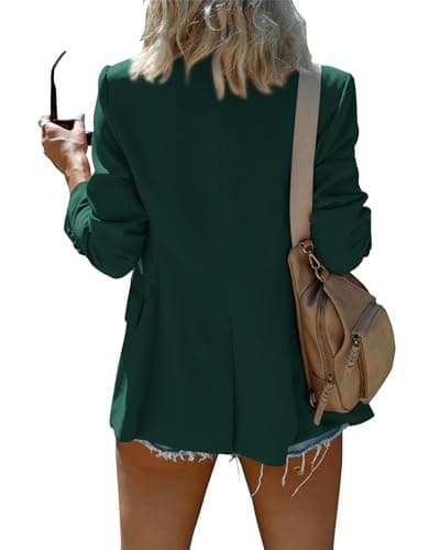KIRUNDO Women's Blazers & Suit Jackets Casual Button Long Sleeve Open Front Jacket Curved Hem Pad Shoulder Office Blazer Work Clothes Spring Fall Fashion 2026(Dark Green, Small) - Thumbnail 2