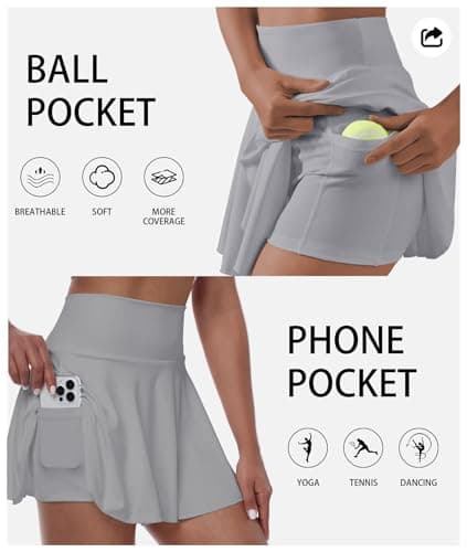 Womens Grey Pleated Skirts High Waisted Tennis Skorts for Women Mini Summer Athletic Skater Cheer Uniform Skirt - Thumbnail 2