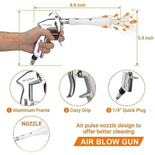 Duriumon Tornado Car Cleaning Gun with Adjustable Air Flow Nozzle, Air Blower Gun for Car Detailing, High Pressure Dry Cleaning Gun Quickly Blasts Dust & Dirt Works with Air Compressor - Thumbnail 2
