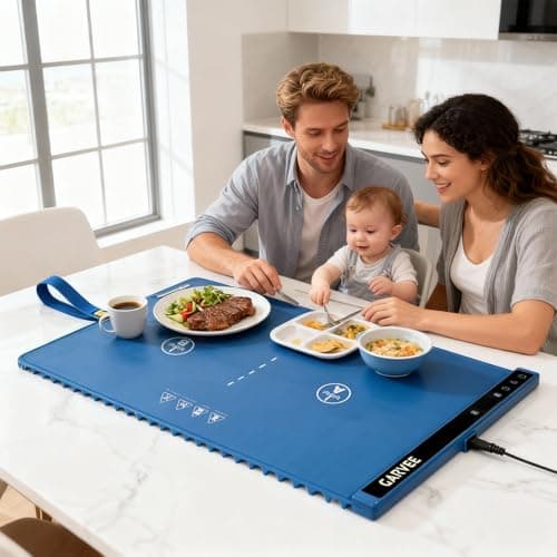 Garvee Electric Food Warming Mat for Countertop, 24x15 in, Dual Zone Control, Portable Silicone Food Warmer Pad Tray with Timer & 6 Temp Levels for Buffet Party, Easy to Clean, Blue - Thumbnail 2
