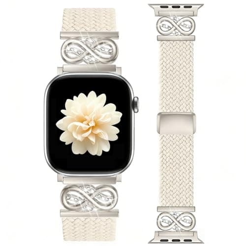 Braided Band With Magnetic Clasp Compatible with Apple Watch Bands 44mm 45mm 46mm 49mm, Delicate Infinity-Style Loop End Nylon Fabric Strap for iWatch Series 11 10 9 8 7 6 5 4 SE/Ultra 3 2 1 Women