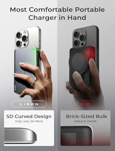 LISEN [0.3'' Ultra Slim [Qi2 15W Max] for MagSafe Battery Pack,5000mAh MagSafe Power Bank Wireless,Travel Essentials Portable Charger,Magnetic Power Bank for iPhone 17 Pro Max Plus Air 16 15 14 13 12 - Thumbnail 6