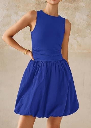 KIRUNDO Summer Bubble Dress for Women 2026 Casual Mini Spring Bodycon Cocktail Dresses Sleeveless Drop Waist Sundress Beach(Blue, X-Large) - Thumbnail 3