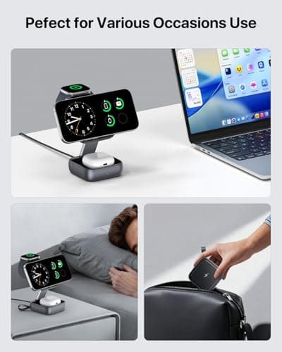 UEQ 3 in 1 Wireless Charging Station for Apple Devices,Foldable Fast Travel Magnetic Wireless Charger,Compatible with MagSafe Charger for iPhone 17 Air 16 15 14 13 12,Apple Watch&AirPods Pro - Thumbnail 4