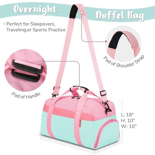 WOOMADA Travel Duffle Bag, Weekend Bag with Wet Pocket & Trolley Sleeve, Overnight Bag With Shoe Compartment, Fit for Sports Practice, Travel and Gifts(pink green) - Thumbnail 3