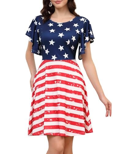 Aphratti Women's 4th of July Dress Fun Stars Stripes Printed USA American Flag Outfits Patriotic USA Flag XX-Large - Image 1