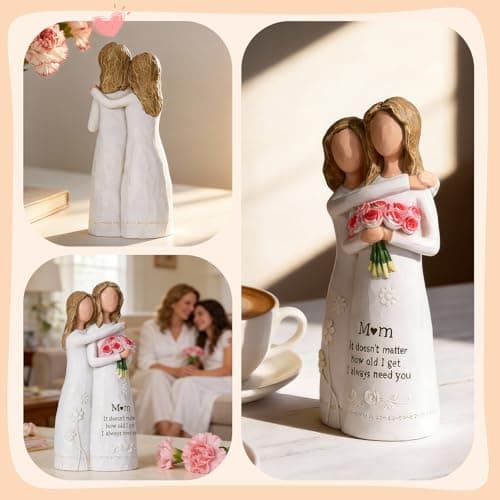 Ocosy Hand-Painted Mom Daughter Resin Figurine, Statue, Gift for Mom from Daughter, Decorative Sculpture,Red Rose - Thumbnail 5