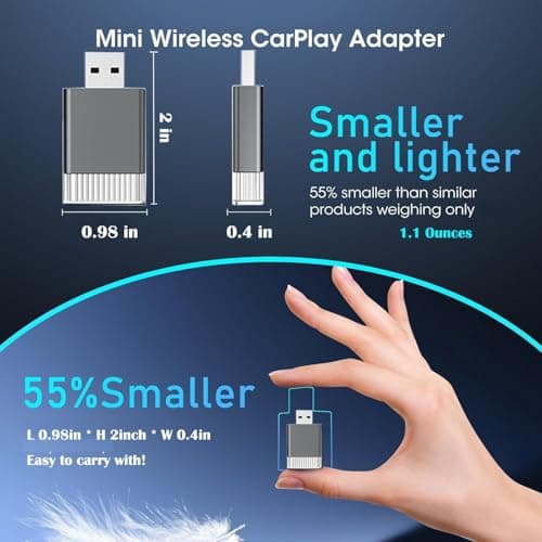 2in1 Mini Wireless Carplay Adapter for Apple iPhone & Android Auto,Plug in Auto Play Wired to Wireless Small Dongle Car Adapter for Cars 2016+ Toyota/Honda/Cadillac/Ford/Chevrolet/Jeep - Thumbnail 6