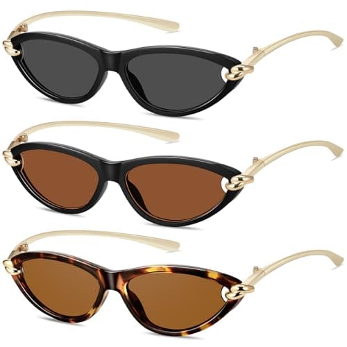 YMRFW Retro Oval Cat Eye Sunglasses for Women Y2k Designer Trendy Narrow Shades Metal Temples UV protection Sun Glasses - Image 1