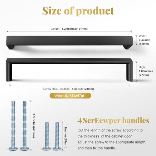 Synkylux 10 Pack Matte Black Cabinet Pulls 5-inch(128mm) Hole Center Kitchen Cabient Hardware Cabinet Handles Drawer Pulls,Cabinet Pulls,Cupboards, Dressers and Square Solid Metal Hardware - Thumbnail 2