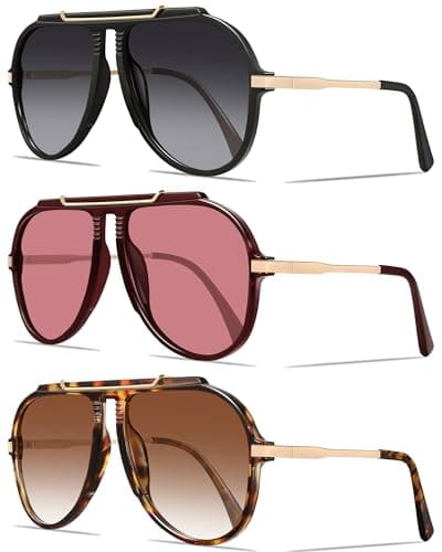 YMRFW Retro Oversized Aviator Sunglasses for Women Men 70s Trendy Metal Gold Tangle Free Big Sun Glasses UV Protection