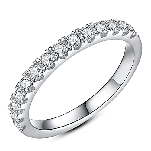 IMOLOVE Moissanite Wedding Band Wedding Rings for Women 925 Sterling Silver Rings with 18K White Gold Plated Eternity Stackable Engagement Ring Anniversary Band Size 7.5-2.0 - Image 1