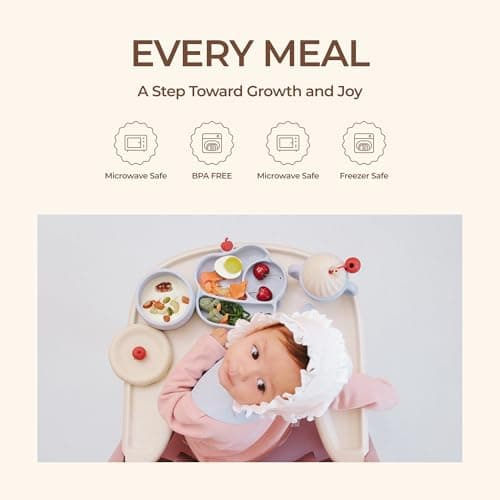 COZY ROCK Silicone Baby Feeding Set, Gelato Collection Baby Led Weaning Supplies, First Self-Feeding Ice Cream Set, Silicone Suction Bowl with Cherry Lid & Plate, Straw Cup & Bib, Fork & Spoon - Thumbnail 5