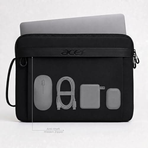 Acer Laptop Sleeve Case for 13.3-14 inch Laptops, Slim Protective Computer Sleeve with Hidden Zipper Pocket, Soft Plush Bubble Padding, Side Handle and Luggage Strap, Travel Laptop Bag, Black - Thumbnail 2