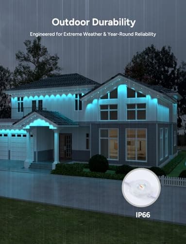 olivilily Permanent Outdoor Lights, 150ft with 90 LEDs Smart RGB, 68+ Scene Modes IP66 Waterproof, Alexa/Google Assistant Compatible Holiday Lighting for Christmas Halloween Patio Decor - Thumbnail 5