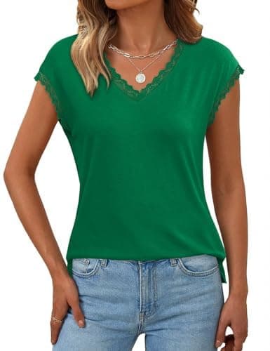 JUSTFASHIONNOW Cap Sleeve V Neck Shirts for Women Dressy Casual St Patrick Blouses Loose Fit Tank Tops Summer Tops 2026 Trendy(Green,XX-Large) - Thumbnail 2