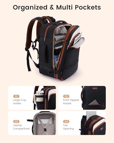 LOVEVOOK Carry On Travel Backpack For Women Flight Approved, 40L Personal Item Travel Bag Flight Approved, TSA Travel Bag Fit 17.3 Inch Laptop, Weekender Overnight Waterproof Daypack with 2 Cubes - Thumbnail 5