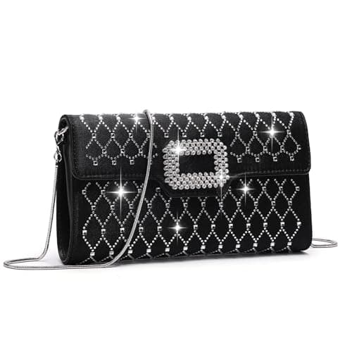 BASABELA Rhinestones Black Evening Clutch Purses for Women Wedding Cocktail Prom Party Formal Dressy Handbag with Chain Strap - Image 1